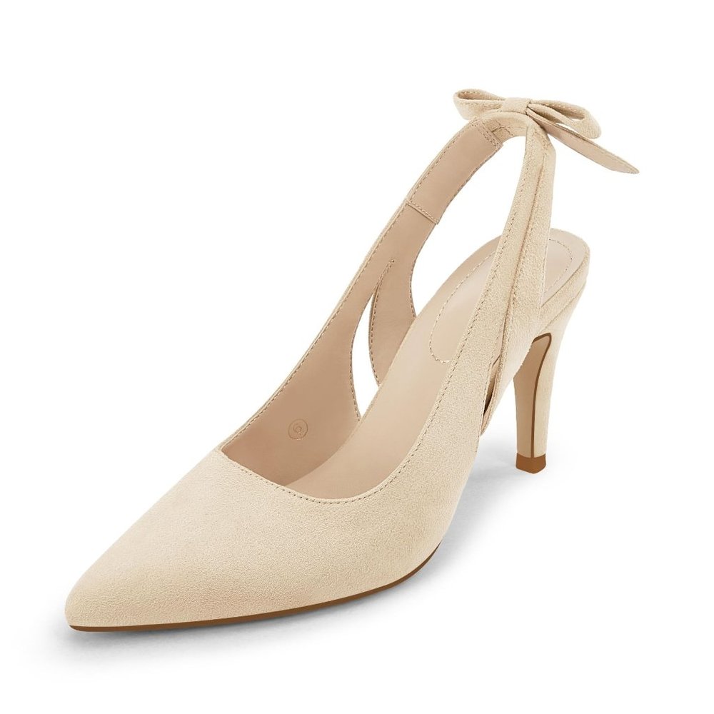 Size 11. Women's Bowknot Slingback Kitten Heels 11 Nude